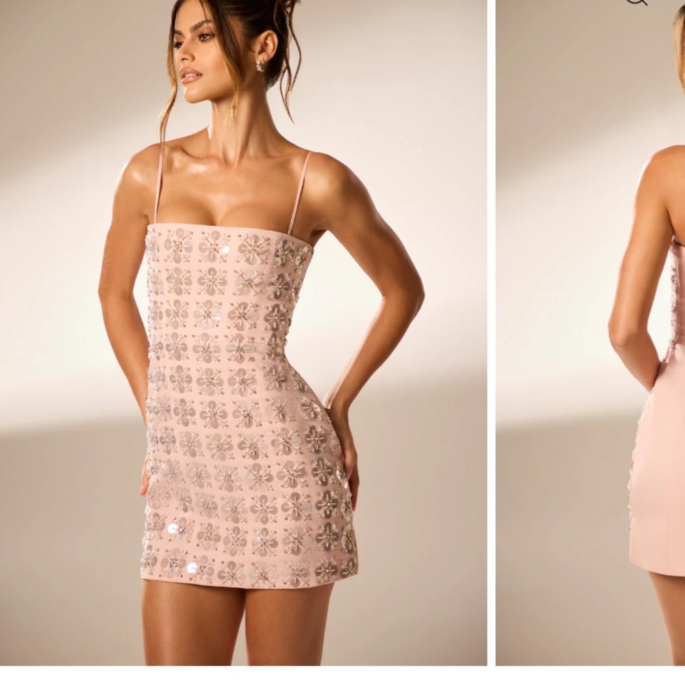 Oh Polly mini dress, size 2, beaded and sequin Pink